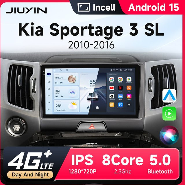 Jiuyin Ai Voice 2 Din Android Autoradio für Kia Sportage 3 (2013-2016) mit Carplay, 4G und GPS in Schwarz - Bild 1