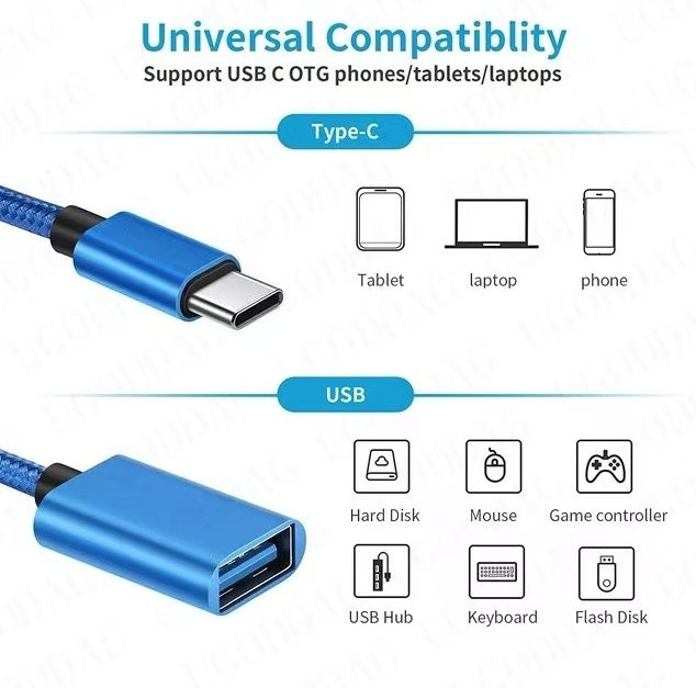 USB-C zu USB OTG Adapterkabel USB Typ C Stecker auf USB Buchse Konverter in Gold und Blau - Bild 1