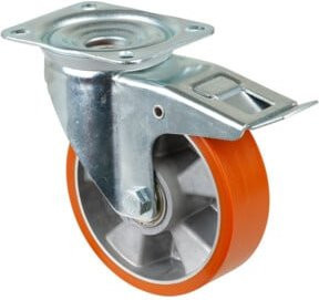BS Transportrolle L420.B90.160 Lenkrolle aus Aluminium mit Totalfeststeller in Orange - Bild 1