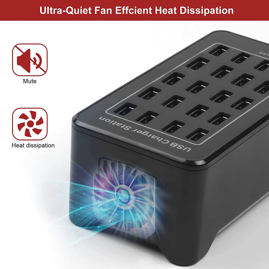 150W USB-Schnellladestation mit 15 25 oder 30 Ports für Wand und Tisch, USB-A und USB-C, Schwarz - Bild 4