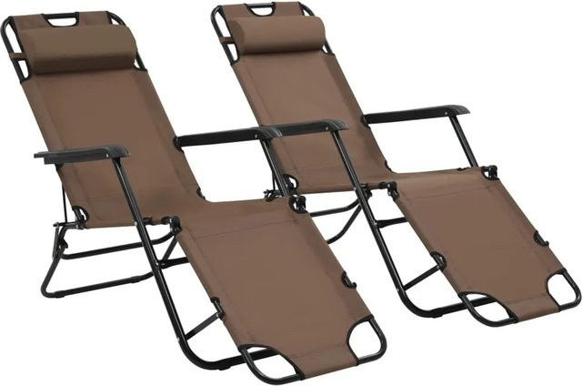 Set aus 2 klappbaren Sonnenliegen von vidaXL mit Fußablage in Braun, inklusive verstellbarer Kopfstütze und UV-beständigem Polyester - Bild 1