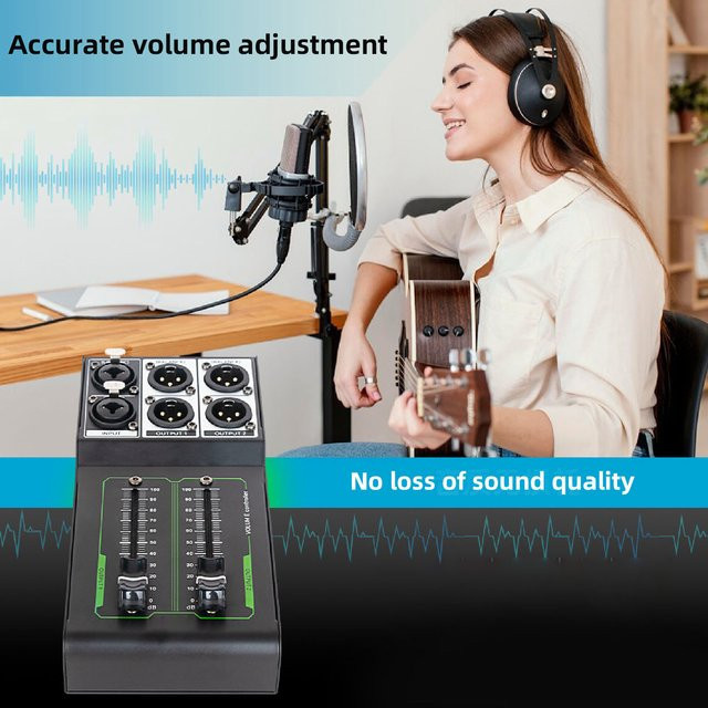 KKMOON Passiver Stereo-Lautstärkeregler aus Metall in Schwarz mit 1 Eingang und 2 Ausgängen für Studio und Heimsoundsysteme - Bild 1