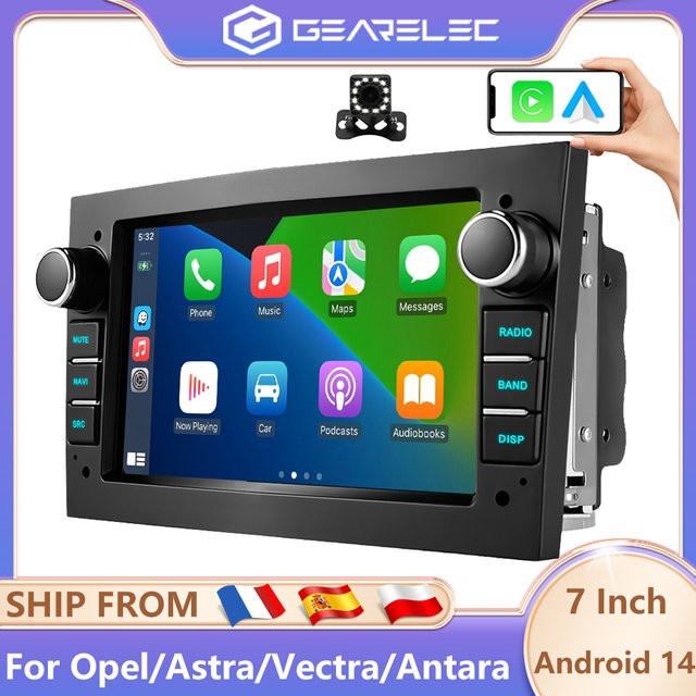 GEARELEC Android 14 Auto-Multimedia-Player mit 7 Zoll Display und CarPlay für Opel Astra H G J Zafira B Corsa C D Antara Vectra Vivaro in Schwarz - Bild 1