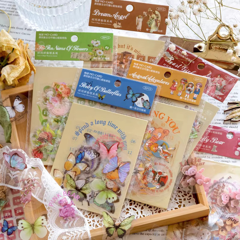 31 Stück Retro-Aufkleber-Set mit verschiedenen Vintage-Mustern in Multicolour für Scrapbooking und DIY-Projekte - Bild 2