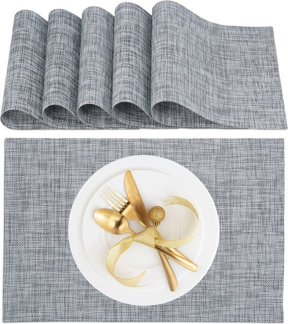 6er Set Relaxdays Tischsets aus Polyester und PVC in Grau, abwaschbar, B: 45 cm, T: 30 cm - Bild 1