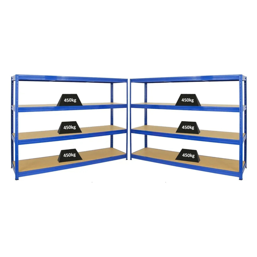 PROREGAL Dino Schwerlastregal Set 2er Pack Blau, H x B x T: 180 x 240 x 60 cm, mit verstellbaren MDF-Holzböden und pulverbeschichtetem Metallgestell - Bild 2