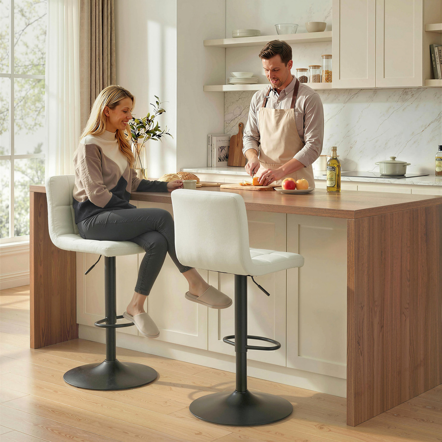 HOMCOM 2er-Set Barhocker aus PU-Leder in Creme mit höhenverstellbarer Sitzhöhe, 360-Grad-Drehung und Rückenlehne - Bild 2