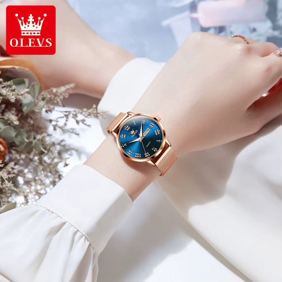 OLEVS Armbanduhr Quarz, Edelstahl, Roségold, Grün, Damen - Bild 5