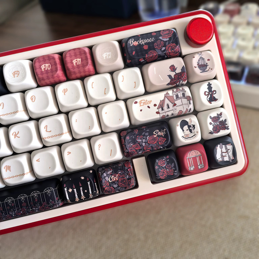 MAIMOOO Gothic Rose Keycaps MOA Cherry Profile PBT Thermosublimation Retro Tastaturkappen in Rot Schwarz Multicolour für mechanische Tastaturen - Bild 4