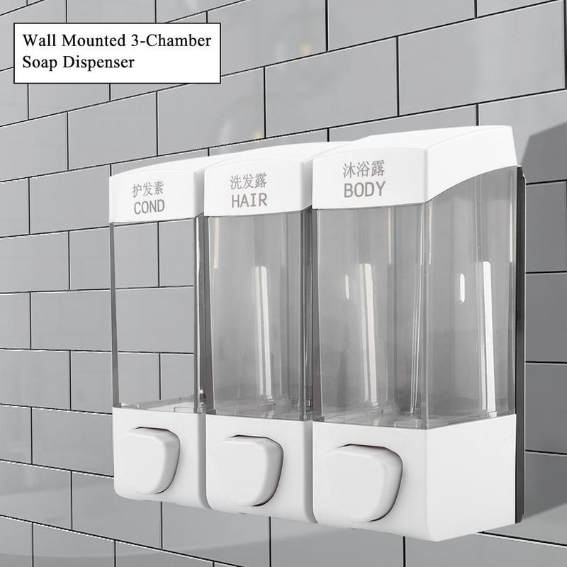 CosyHome Wandmontiertes 3-Kammer-Seifenspender-Set für Flüssiglotion und Shampoo in Weiß - Bild 4