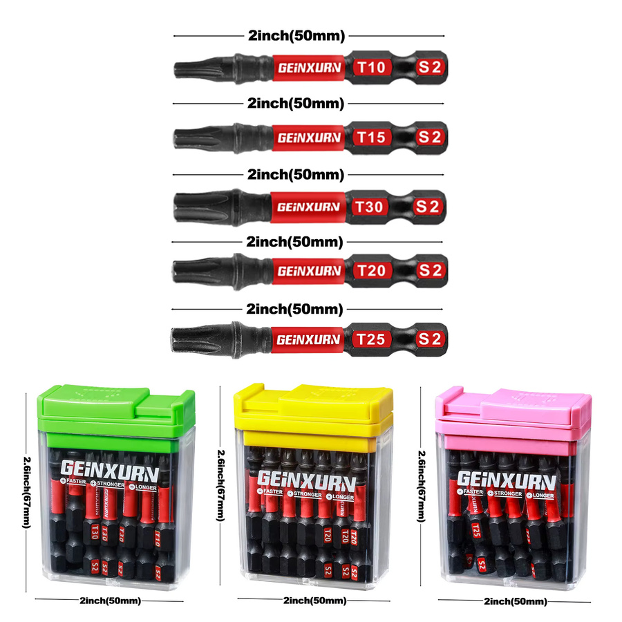 Geinxurn Impact Torx-Schraubendreher-Bits-Set, 45-teilig aus S2-Stahl mit bunter Aufbewahrungsbox - Bild 2