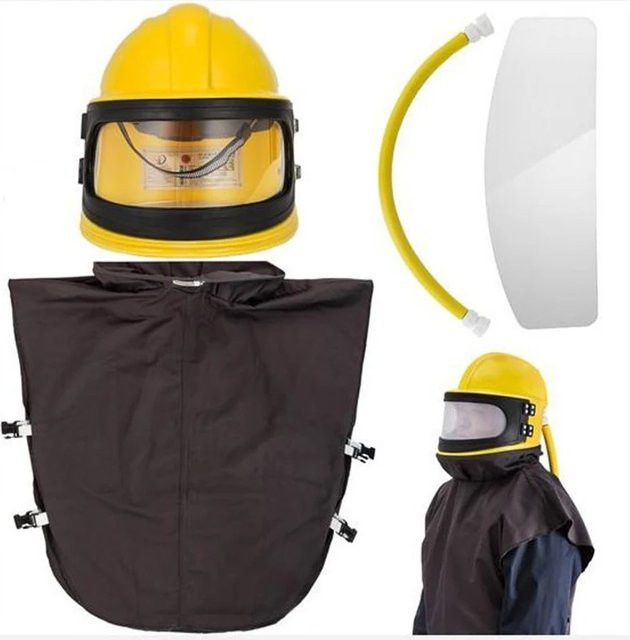 Gelbe Staubmaske mit Temperaturregelung aus ABS für Sandstrahlarbeiten und Helm-Schutz - Bild 1