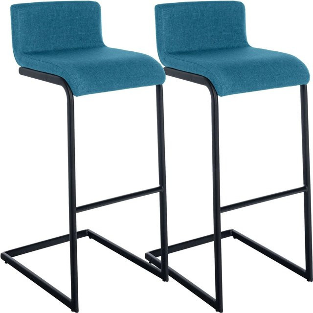 CLP 2er Set Barhocker Newport mit Lehne in Blau mit schwarzem Metallgestell - Bild 1