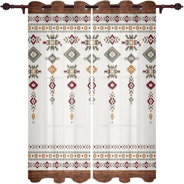 2er-Set Boho Totem Fenster Vorhänge im modernen europäischen Stil, halbtransparent, weiß, Breite: 60 cm, Höhe: 100 cm - Bild 1