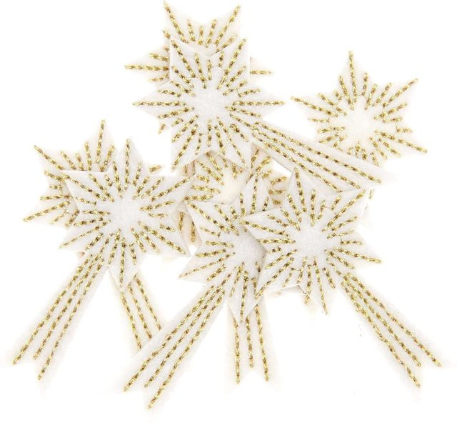 Rico Design Filzstreu Sternschnuppen weiß-gold bestickt, 8 Stück, B: 5 cm, H: 3,7 cm - Bild 1