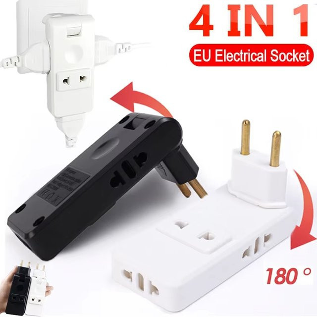 4 in 1 EU Stecker Verlängerung mit 180 Grad Rotation, Tragbarer Reise-Adapter von EU zu US Stecker, Farbe: Schwarz - Bild 1