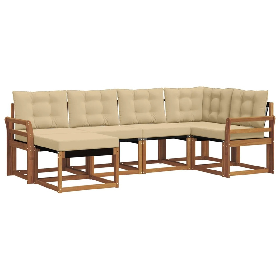 vidaXL L-Shape Sofa Set 6-teilig aus Akazienholz und Textilene in Natur-Beige mit Kissen und Armlehnen - Bild 2