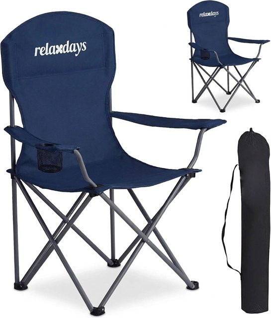 Relaxdays Campingstuhl 2er Set Blau aus Eisen und Polyester mit Getränkehalter und Armlehnen, H x B x T: 97 x 81 x 54 cm - Bild 1