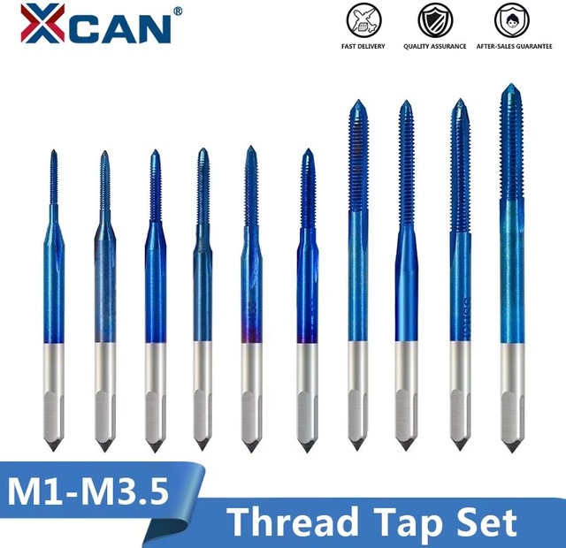 XCAN 10/11-teiliges metrisches Gewindebohrer-Set aus HSS mit verstellbarem Gewindebohrer-Schlüssel, M1-M3.5 gerade Gewindeschneidmeißel und M1-M8 Set, Blau - Bild 1