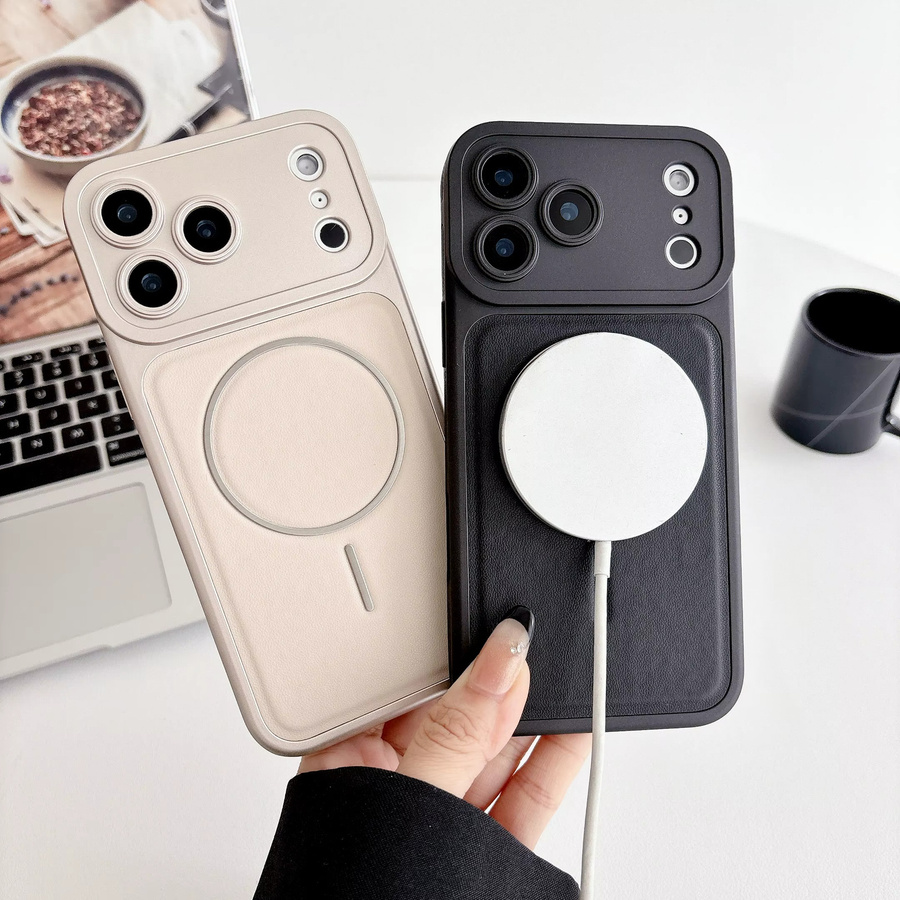 LICOERS Magnetische Lederhülle für iPhone 17 16 15 14 13 Pro Max, Matte Stoßfeste MagSafe Kompatible Schutzhülle, Schwarz - Bild 3