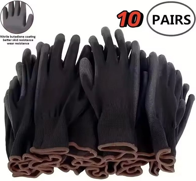 10 Paar KAFNHCKA Sicherheitshandschuhe aus schwarzem Nylon mit PU-Beschichtung, ESD-Schutz, rutschfest und atmungsaktiv, Größe S - Bild 1