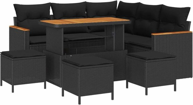 vidaXL Garten-Sofa-Set aus Poly-Rattan in Schwarz mit Kissen und integriertem Stauraum - Bild 1