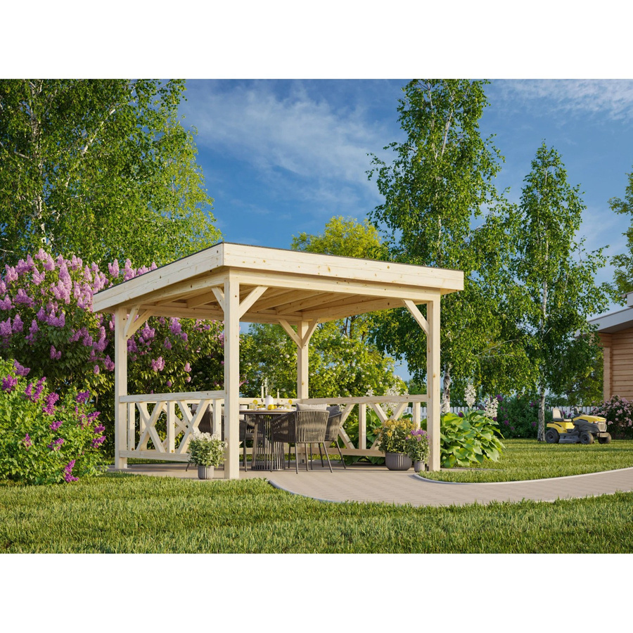 PALMAKO Pavillon Lenna Set 301 aus Fichtenholz, braun, Flachdach, B/T/H: 300 x 300 x 245 cm - Bild 3