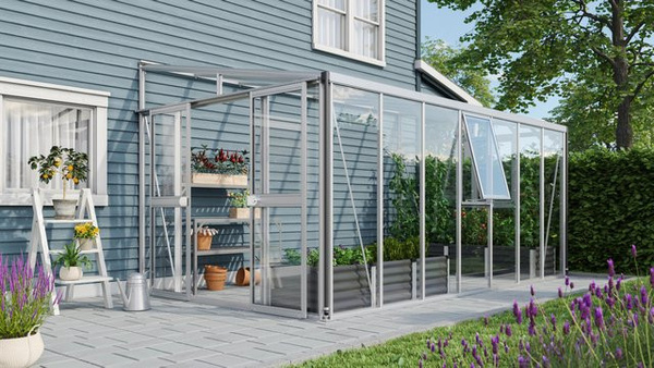 Vitavia Anlehn-Gewächshaus Athena 11900 aus eloxiertem Aluminium mit Polycarbonat-Verglasung und Pultdach, 11,9 m²
