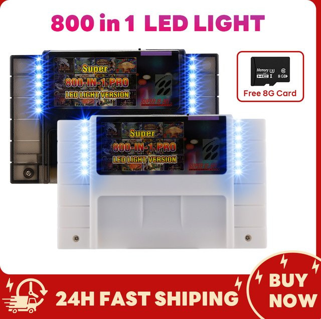 EVERDRIVE Retro LED-Lichtversion 800 in 1 SNES 16-Bit Spielekonsole Cartridge Game Card in Weiß für USA, EUR und Japan Konsolen - Bild 1