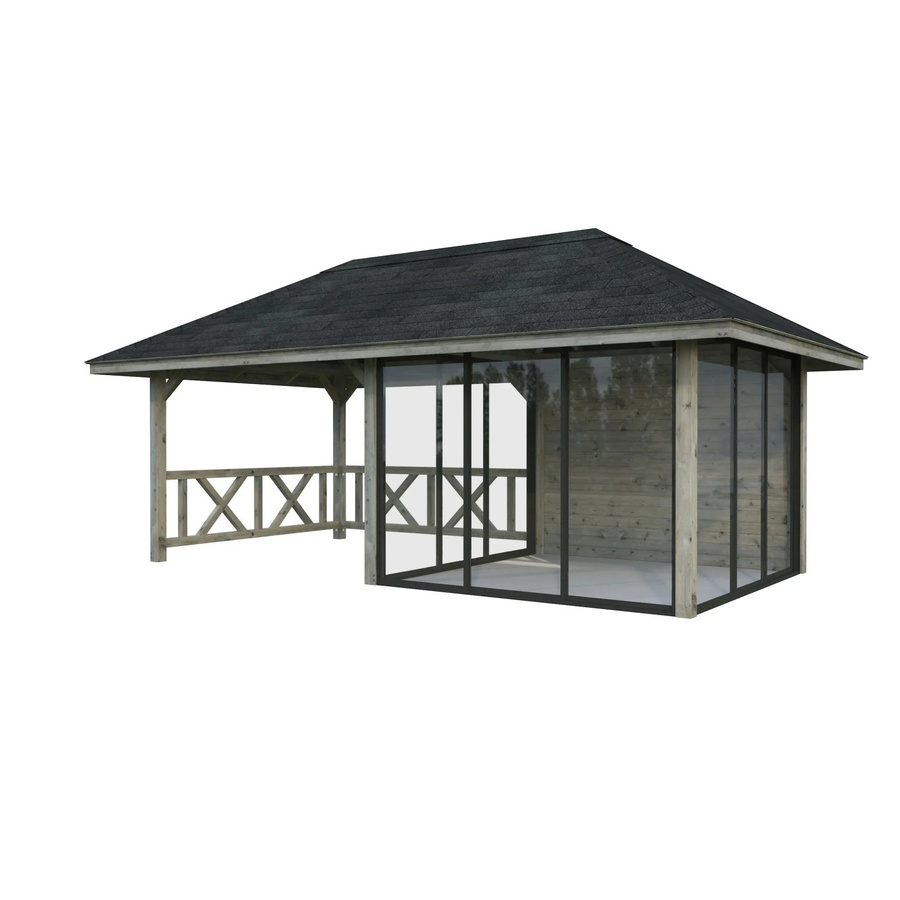 Palmako Pavillon Bianca Set Slide Grau, tauchgrundiertes Fichtenholz mit ESG-Verglasung, B/T: 588 x 300 cm - Bild 2