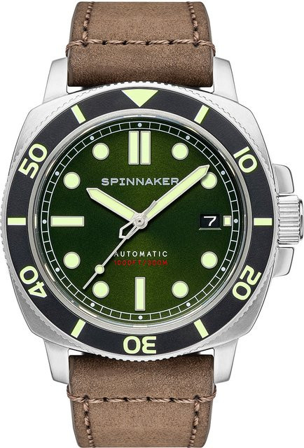 Spinnaker Armbanduhr Automatik, Edelstahl, Leder, Grün, 42 mm, Herren - Bild 1