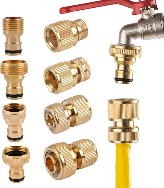 GI Yuling 2er-Set Gartenschlauch-Schnellanschluss in Gold mit 1/2'', 5/8'', 3/4'' und 1'' Gewindehahnkupplung für die Gartenbewässerung - Bild 1