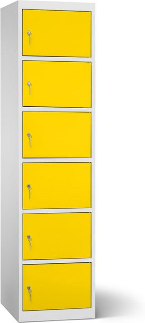 rotstahl Akku-Ladeschrank mit 6 Fächern, Korpus lichtgrau und Türen gelb, B: 45 cm, H: 180 cm - Bild 1