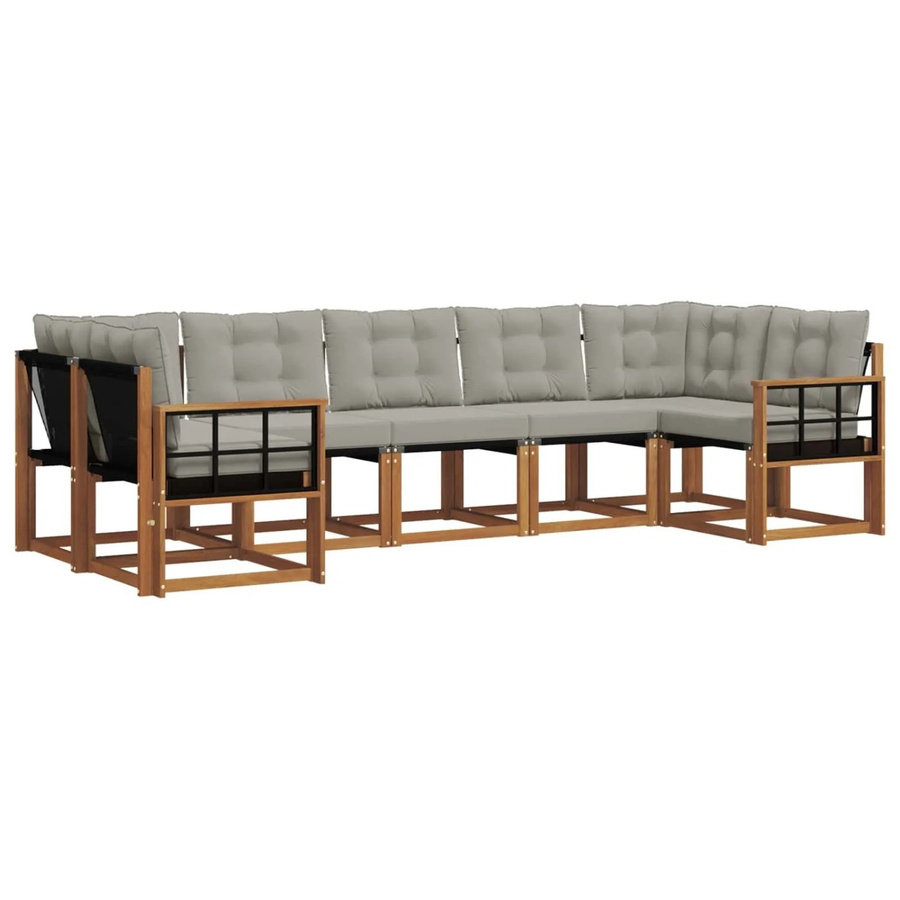 vidaXL Outdoor-Sofagarnitur 7-teilig aus Akazienholz mit Textilene-Bezug und Kissen in Beige und Grau - Bild 2
