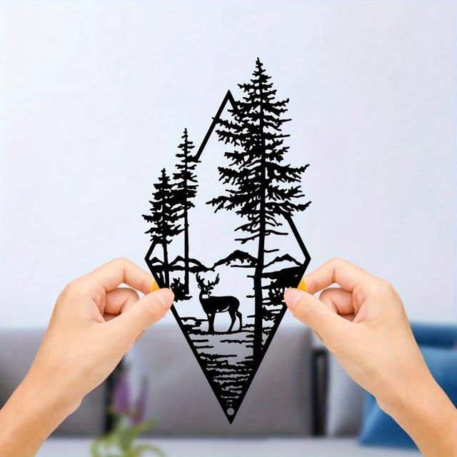 CIFbuy Wandkunst Eisenbär und Wildnis aus Metall in Schwarz als modernes Statement-Stück zur Wandmontage - Bild 1