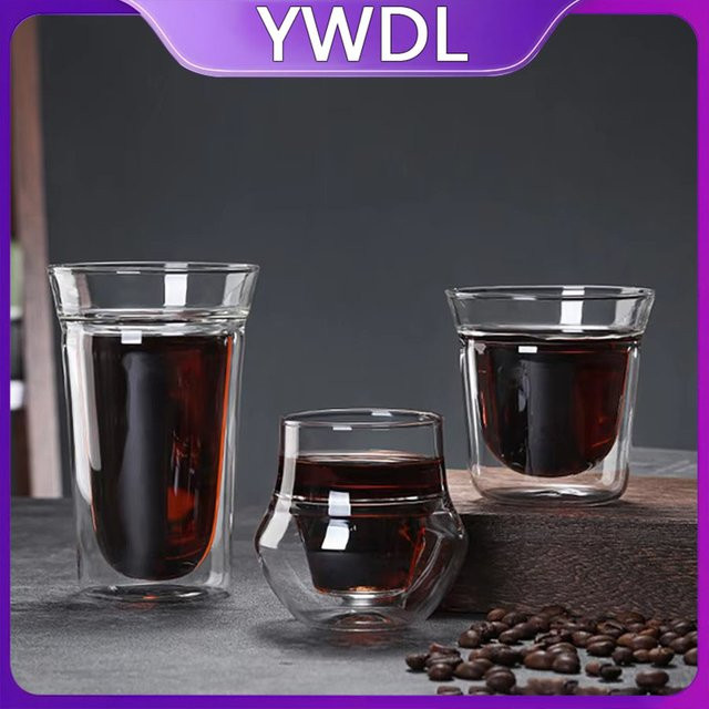 YWDL 2-teiliges Set doppelwandige Glasbecher in Transparent, Espresso-Kaffeetassen und Brandy-Wein-Schnapsgläser mit 120 ml, 180 ml und 280 ml - Bild 1