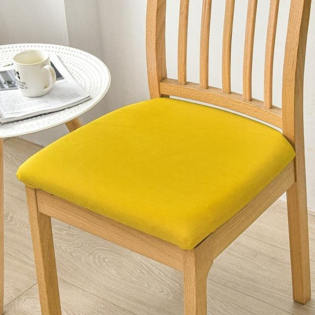 Waschbarer Stretch-Stuhlbezug aus Samt in Dunkelgelb für Esszimmer, Küche und Büro - Bild 1