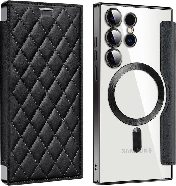 Fundas Leder-Brieftasche Klapphülle für Samsung Galaxy S24 Plus 5G, magnetisches Magsafe-Case mit Linsenschutz in Schwarz - Bild 1