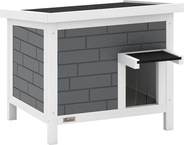 PawHut Katzenhaus aus Holz in Grau, wetterfeste Katzenhütte mit aufklappbarem Dach und Isolierung für Katzen bis 5 kg, B/T/H: 61 x 51 x 53,5 cm - Bild 1