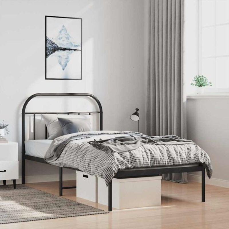 Vidaxl Metallbett mit Kopfteil in Schwarz, Modernes Bettgestell aus Stahl, B/T: 100 x 190 cm - Bild 1