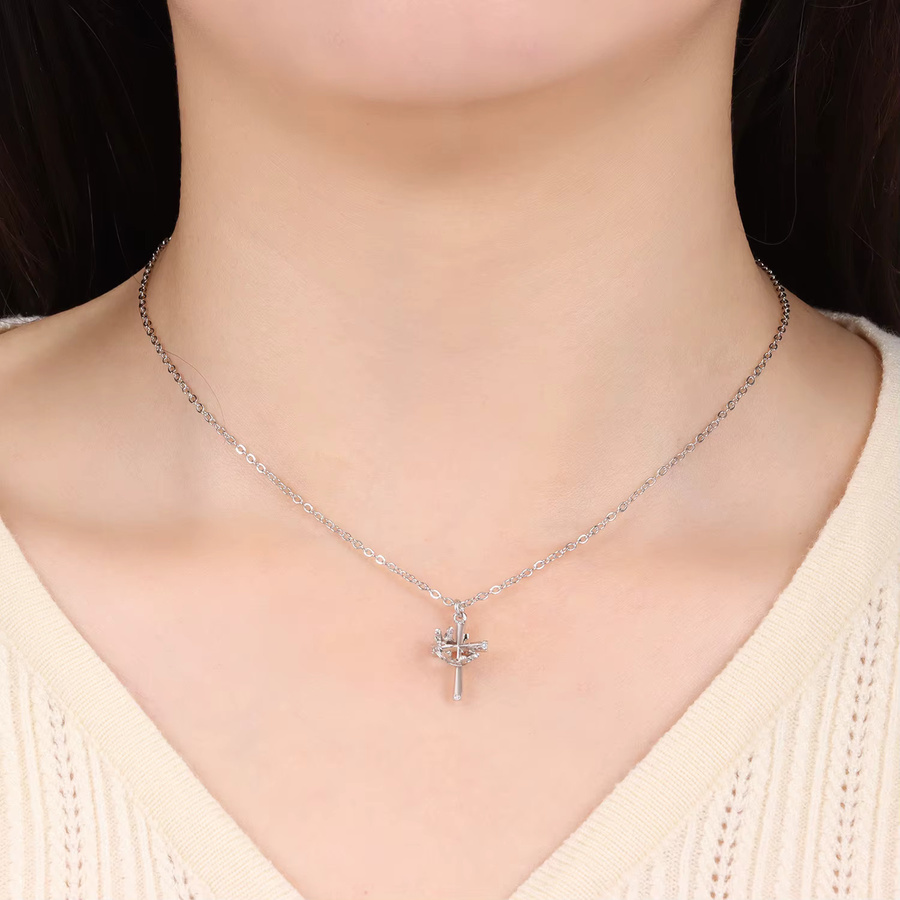 MISEFF Halskette, 925 Silber, Kreuz Retro Krone Anhänger, Damen - Bild 2