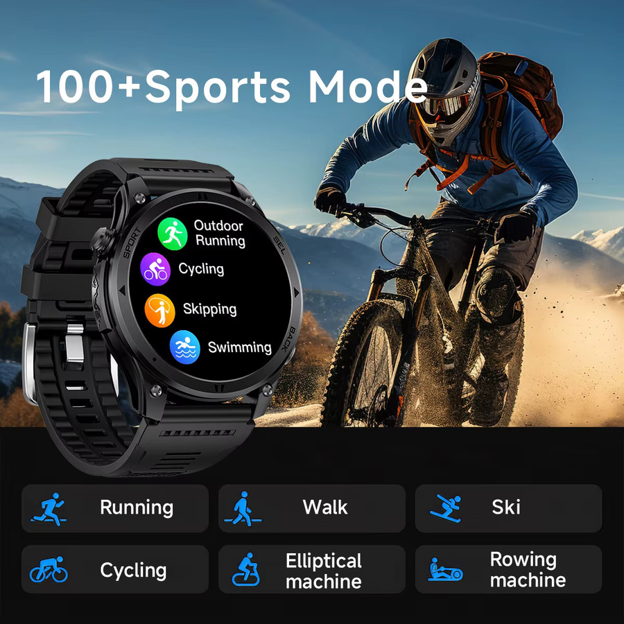 Rollstimi T-Rex3 Pro Herren-Smartwatch in Schwarz und Blau mit GPS-Pfadverfolgung, 530mAh Akku und IP68 wasserdichtem Sport-Fitness-Tracker inklusive Outdoor-Kompass - Bild 3