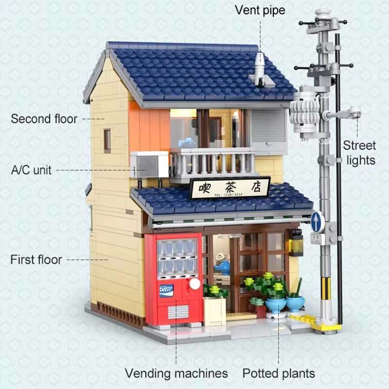 AMAZINGBLOKS Japanisches Teehaus Baustein-Set, 1200 Teile, mit Beleuchtung - Bild 2