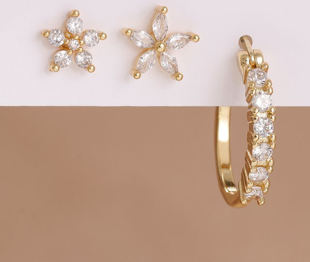 Maodane Ohrring Set, Edelstahl, Zirkonia, Gold, Damen - Bild 1