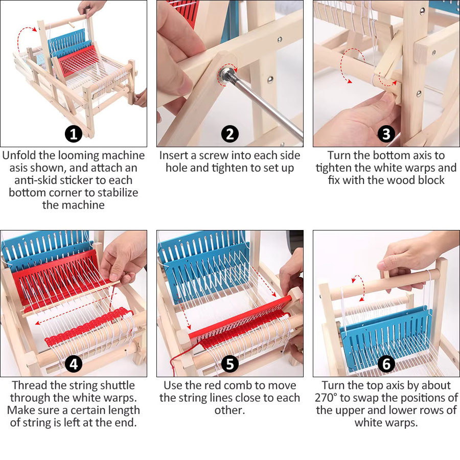 QJH Multi-Craft Webstuhl Mini Spinning Strickmaschine, Holz - Bild 3
