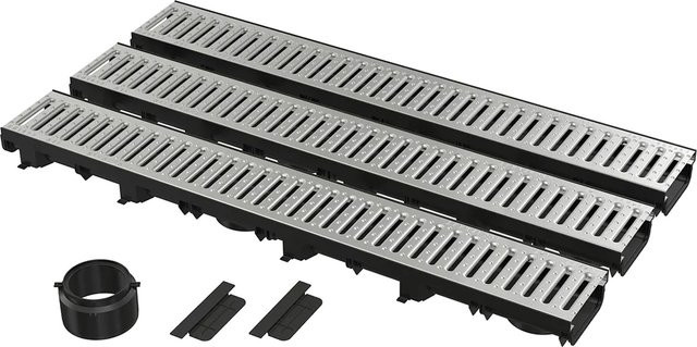 AlcaDrain Garagenset Entwässerungsrinne 3 m mit verzinktem Rost in Silber - Bild 1