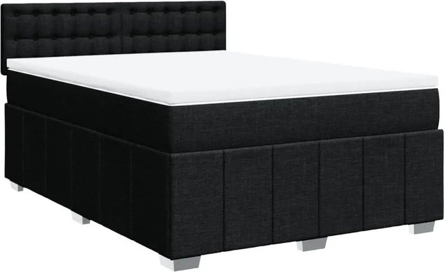 vidaXL Boxspringbett Hybrid mit Matratze und Taschenfederkern, Schwarz, B/T/H: 140 x 190 cm - Bild 1