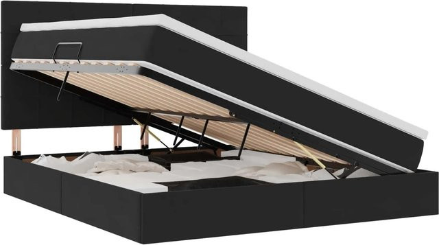 vidaXL Bett mit Stauraum und LED in Schwarz aus Samt, B/T/H: 160 x 200 x 128 cm - Bild 1