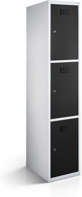 rotstahl Fächerschrank mit 3 Fächern, Korpus lichtgrau und Türen schwarz, B/T/H: 40 x 50 x 180 cm - Bild 1