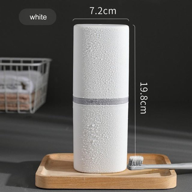Yiran Furniture Tragbare Zahnbürstenhülle mit Becher für Reise und Camping, weiß - Bild 1